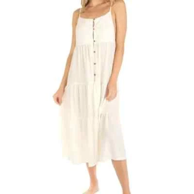 Hurley Solid Button Front Tiered Midi NWT Size M Color Cream - Image 1 of 4