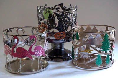 Bath & Body Works Candle Holders Lot Halloween Night Pedestal, Snowman, Flamingo - Image 1 of 4