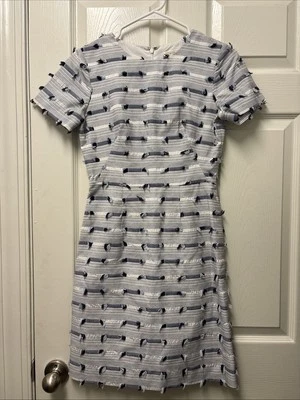 Vestido Vaina Shoshanna Flecos Tweed Rayas Azul y Blanco Talla 0 Foto 1 de 4