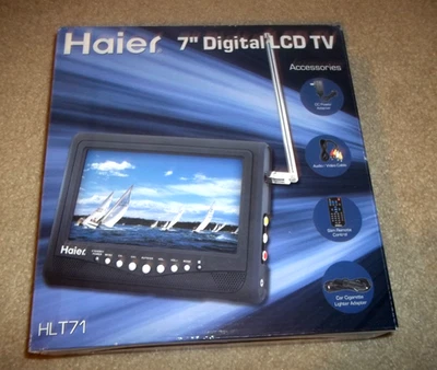 Haier HLT71 7” Portable LCD TV, Unused In Box, Complete w/ Remote, Antenna Cords - Image 1 of 4