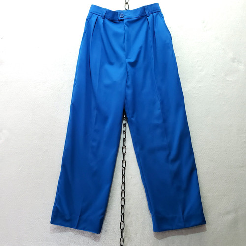 SAINT LAURENT (YSL) Pantalone donna blu anni 80 Yves Saint Laurent vita alta plissettato conico lana 38