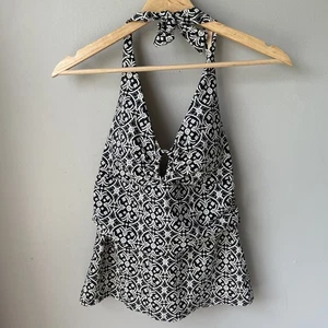 Lands End Tankini Top Black White Geometric Swim Women’s size 8 Built In Bra - Picture 1 of 10