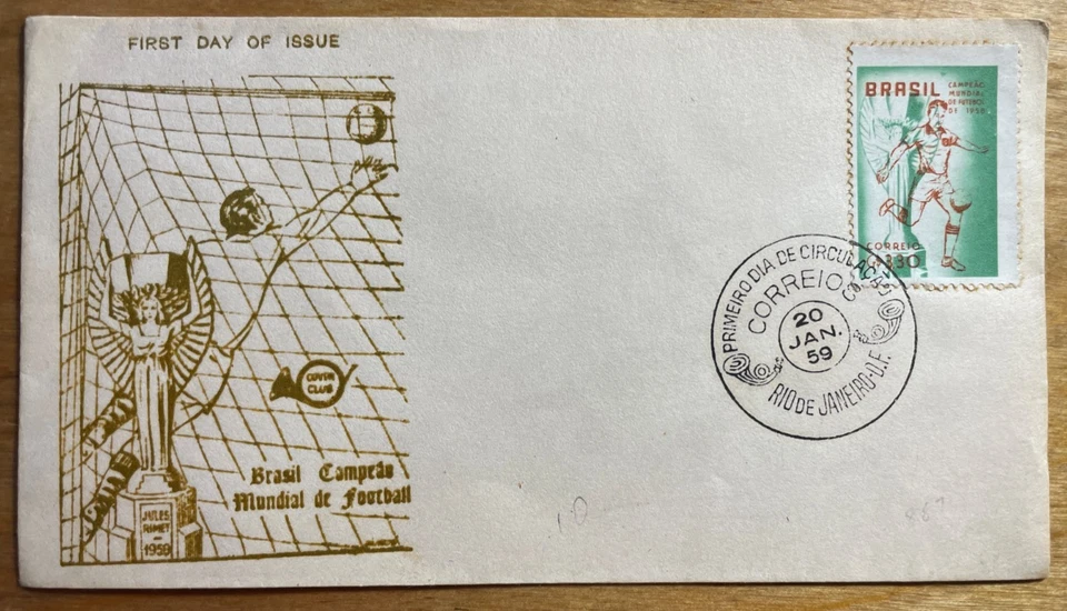 Campeones de la Copa Mundial de la FIFA 1958 Brasil venció a Suecia en 1959 Primer Día Cubierta (FDC) Foto 1 de 1