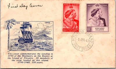 1949 British Pitcairn Island First Landing First Day Cover Royal Wedding Stamps - Image 1 of 2