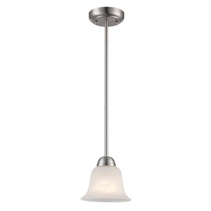 Bel Air Aspen 1-Light Brushed Nickel Mini Pendant Light w/ Bell Marble Glass - Picture 1 of 10