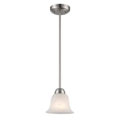 Bel Air Aspen 1-Light Brushed Nickel Mini Pendant Light w/ Bell Marble Glass - Image 1 of 4