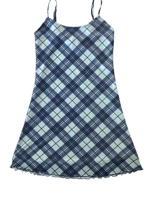 Delia's by Dolls Kill Size M Slip Dress Blue Plaid Stretchy Mesh Mini Juniors - Image 1 of 4