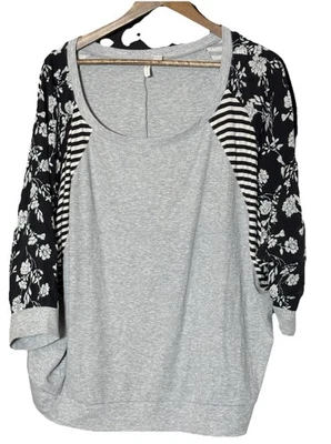 Cato 18/20 Black White Floral Stretch Tunic Ribbed Plus 2X Fairy comfort fall - Image 1 of 4