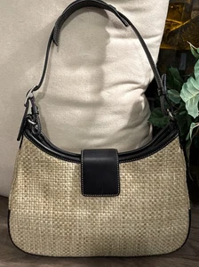 Bolso hobo de hombro pequeño de cuero de paja tejido Coach vintage Y2K 8159 - Imagen 1 de 7