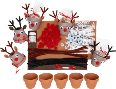 VBS Bastelset Tontopf Elche 5 Stück Bastelmaterial DIY Handwerk Kreativset