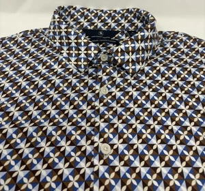 Hart Schaffner Marx Shirt Mens XL Hartsoft Luxury Cotton Button Down Brown Blue - Picture 1 of 7