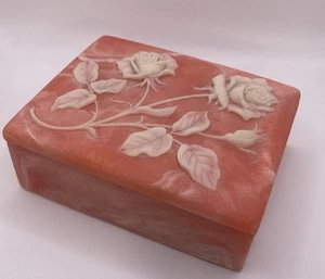 Joyero baratija rectángulo rosa blanco piedra Incolay 1974 de colección - camafeo como - Imagen 1 de 9