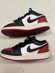 Air Jordan 1 Low OG Black Toe Shoes Size 5 Youth White Red Black 553560-161 EUC - Picture 1 of 7