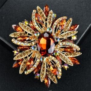 Vintage Style Elegant Flower Rhinestone Crystal Gold-tone Brooch Pin Jewelry New