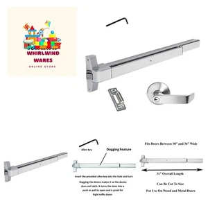 Push Bar Panic Exit Device Aluminum, with Exterior Lever - Picture 1 of 7
