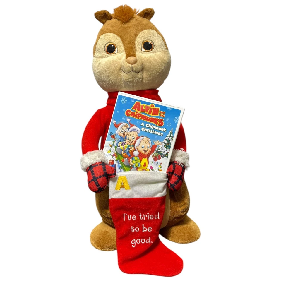 Alvin & Chipmunks 20" Christmas Standing Plush Stocking “Tried To Be Good” w DVD - Image 1 of 4