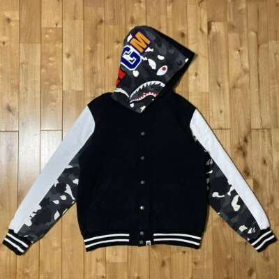 Glow in the dark BAPE City camo shark hoodie varsity jacket A Bathing Ape Size L - Image 1 of 4