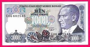 TURKEY 1000 LIRA PREFIX---C06--- (P196) L.1970 (1986) UNC  (TK 17 281) - Picture 1 of 2