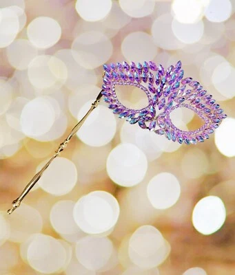 Gold masquerade mask, Purple Crystal Mask, Masquerade Wedding mask, Stick Mask - Image 1 of 4
