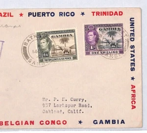 GAMBIA Air Mail KGV 2s/6d Cover FIRST FLIGHT USA Miami Bathurst 1941 WW2 YJ274 - Picture 1 of 11