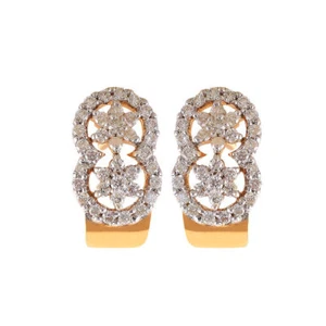Pave 1.28 Cts Round Brilliant Cut Diamonds Stud Earrings In 750 Stamped 18K Gold - Picture 1 of 3