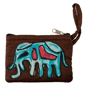 Klein Brieftasche Bestickt Element Brown Herstellung Nepal #26160 - Imagen 1 de 3