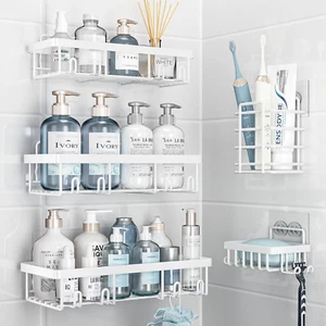 Shower Caddy 5 Pack, Bathroom Shower Organizer Rack for inside Shower, Adhesive - Picture 1 of 12