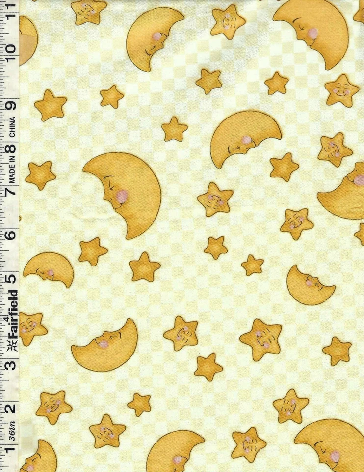 Counting Sheep Ivory Checks Moons & Stars Fabric   - Image 1 of 1