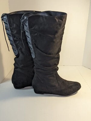 KISSES BY TWO LIPS - 黑色自行车灵感靴子女式 11 码系带皮革 — 第 1/4 张图片