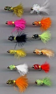 Trout Flies: Gold Head Yellow Bead Devels 30mm long x 12  all size 10 (Code 118) - Picture 1 of 3