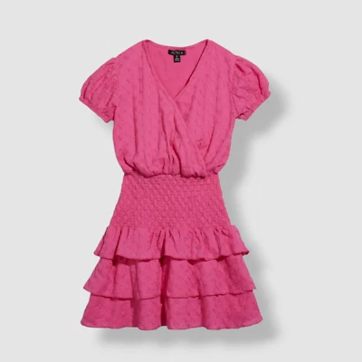 $92 Flowers By Zoe Girl's Pink Cotton Eyelet Ruffle Trim Dress Size L - Image 1 of 3