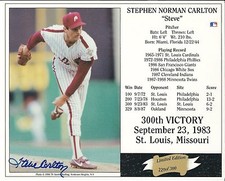 Autographed 8x10 STEVE CARLTON  300TH Victory Philadelphia Phillies photo card 