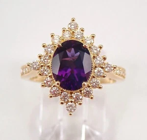 4.00 Ct Oval Cut Simulated Amethyst Engagement Halo Ring 14k Yellow Gold Plated - Picture 1 of 8