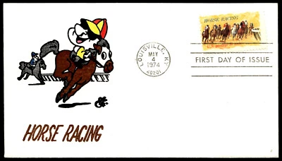 1974 Horse Racing FDC Kentucy Derby Hand Colored Animated Ellis Cachet - Image 1 of 2