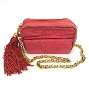 CHANEL Matelasse Quilted Fringe tassel Shoulder Bag Cross body Canvas Red/Gold - Picture 1 of 15