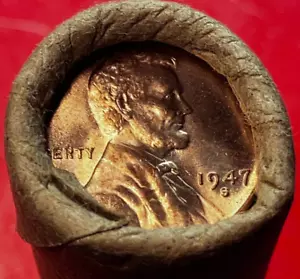1947 S BU LINCOLN WHEAT CENT PENNIES. OBW SEALED ORIGINAL COLLECTOR ROLL. RARE. - Picture 1 of 9
