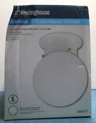 Westinghouse Interior Flush Mount Fixture, White, Glass Globe (66607) FS - Imagem 1 de 4