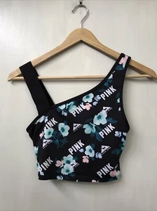 PINK Victoria's Secret Ultimate Asymmetrical Floral Black Crop Top Size XS - Picture 1 of 4