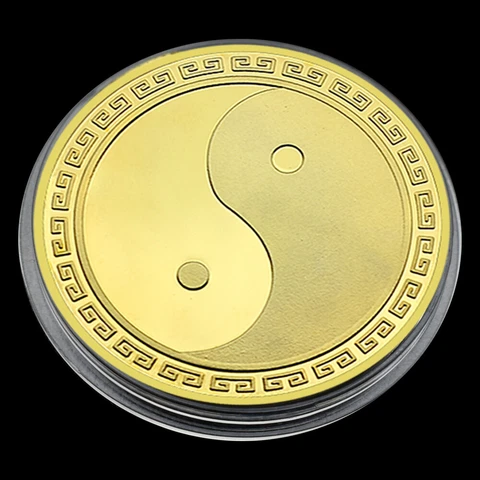 Chinese Tai Chi Gossip Medal Gold Plated Dragon and Phoenix Commemorative Coin Cover