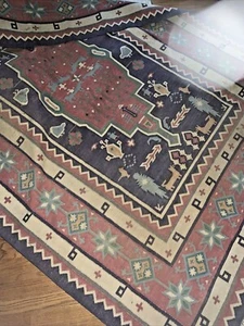 Patio Rug Reversible SOUTHWEST AZTEC PUEBLO INDIANS Sunroom Sz 100x65 ❤️tw11j - Picture 1 of 7