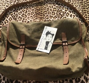 BOLSO MENSAJERO FRANCÉS CARTERO MUSETTE AÑOS 50~ESTAMPADO~LONA METIS VERDE Y CUERO - Imagen 1 de 14
