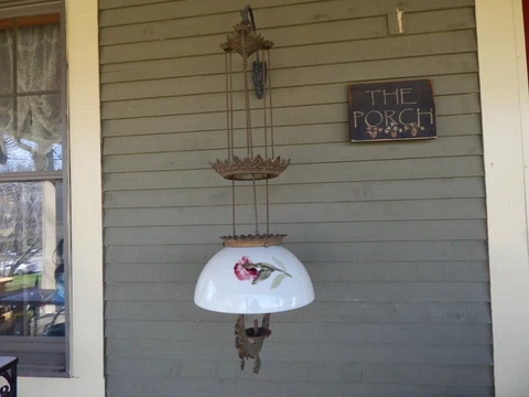 c.1879 Bradley & Hubbard Ornate CAST IRON Pull-Down Kerosene Lamp FRAME & SHADE Cover