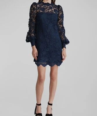 Vestido recto para mujer $495 Zac Posen azul guipur encaje joya cuello talla 8 Foto 1 de 4
