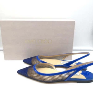 Jimmy Choo Fetto Slingback Flats Electric Blue Patent & Mesh Size 37.5 NEW - Picture 1 of 11