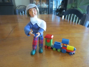 Vintage Byers Choice 1997 Kindles Santa's Helper Elf Boy with Train - Adorable - Picture 1 of 10
