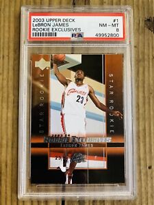 LeBron James ~ 2003 Upper Deck UD Rookie Exclusives Card #1 RC 🔥 PSA 8 🔥