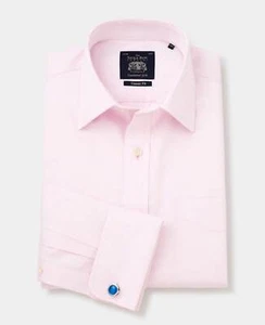 Savile Row Company Men's Classic Fit Pink Non-Iron Double Cuff Formal Shirts - Picture 1 of 5