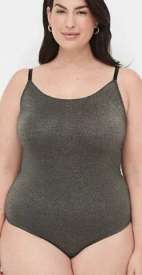 Lane Bryant Black Gold Glitter Knit Cheeky Bottom Bodysuit Plus Size 26/28, 4X - Image 1 of 4
