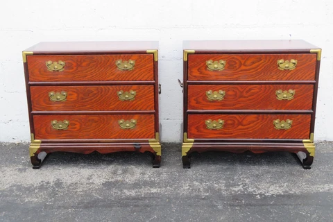 Hollywood Regency Oriental Large Nightstands Side Bedside Tables a Pair 3561 Cover