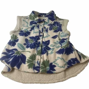 Free People Womens L Hello Vest Sherpa Fleece Oversized Cream Floral Printed - Picture 1 of 14